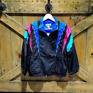 VINTAGE COLORFUL JOGGING WINDBRAKER JACKET LINED INTERIOR SIZE PM PETITE
